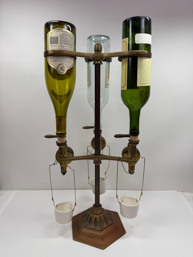 Antique Brass Triple Gaskell & Chambers Optic Pearl Liquor Dispenser On A Weighted Base 13W X 24H (RSF) [Photo 9]