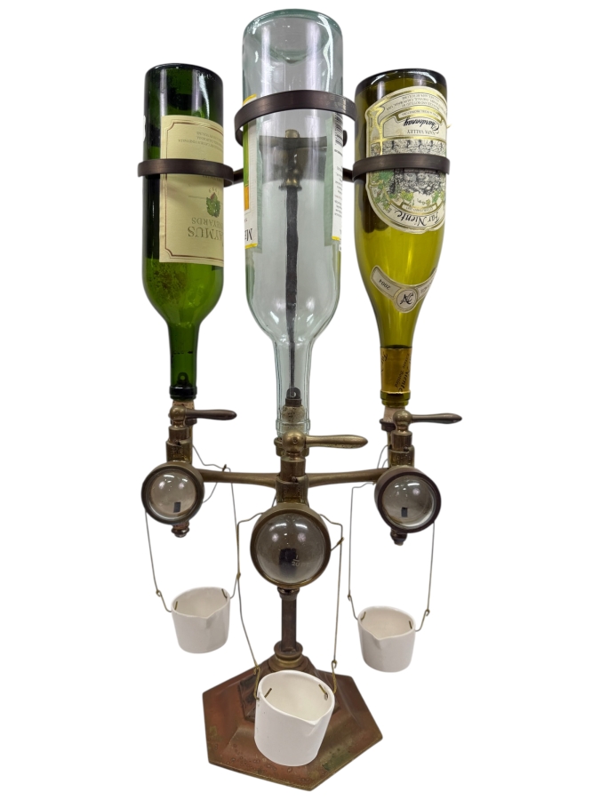 Antique Brass Triple Gaskell & Chambers Optic Pearl Liquor Dispenser On A Weighted Base 13W X 24H (RSF)