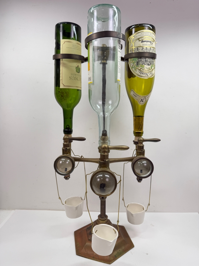 Antique Brass Triple Gaskell & Chambers Optic Pearl Liquor Dispenser On A Weighted Base 13W X 24H (RSF) [Photo 2]