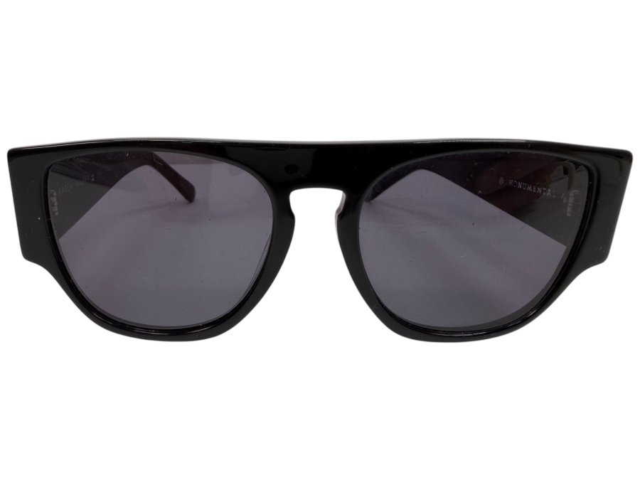 Karen Walker Monumental Oscar Black Acetate Flat Top Oval Sunglasses With Dark Smoke Lenses (HA)