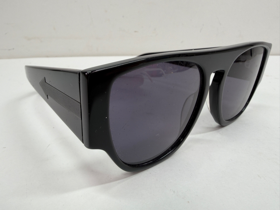 Karen Walker Monumental Oscar Black Acetate Flat Top Oval Sunglasses With Dark Smoke Lenses (HA) [Photo 3]