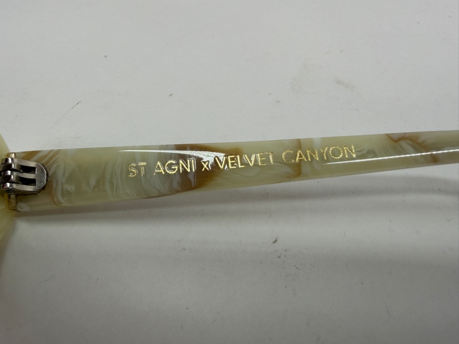 Velvet Canyon The Poet Oval Sunglasses In Cream Tort Shell Acetate With Brown Lenses And Case (HA) [Photo 6]