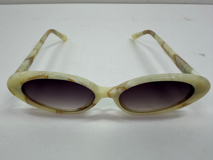 Velvet Canyon The Poet Oval Sunglasses In Cream Tort Shell Acetate With Brown Lenses And Case (HA) [Photo 2]