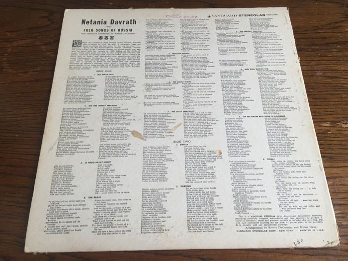 Netania Davrath - Sings Folk Songs Of Russia - Vanguard - VSD-2056 [Photo 2]