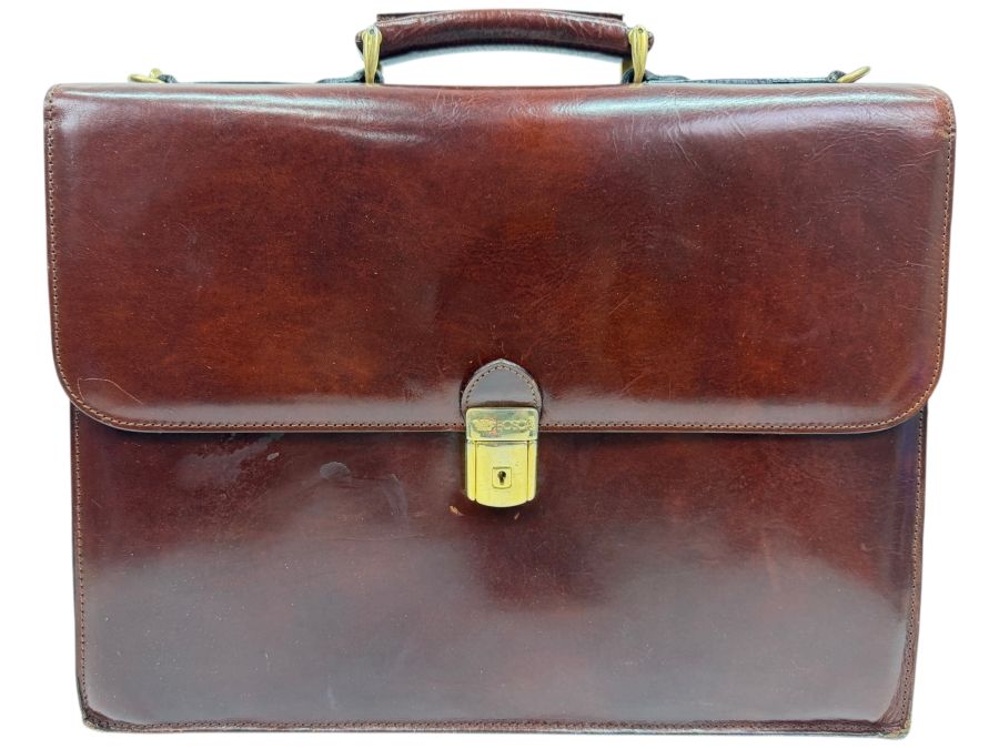 Bosca Old Leather Partners Briefcase In Hand-Stained Dark Brown Italian Vegetable-Tanned Leather With Brass Lock Clasp Retailed $750 (RSF)


