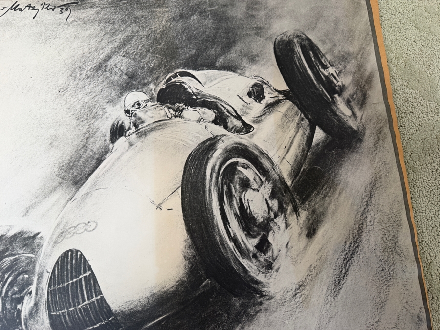 Theo Matejko (1893-1946, Austrian) Rare Vintage 1939 Poster Featuring An Audi German 'Silver Arrow' Auto Union Grand Prix Racing Car (Poster Has Been Cut To Fit A Frame) 25'W X 34.5'H (LJ) [Photo 8]