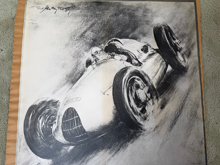 Theo Matejko (1893-1946, Austrian) Rare Vintage 1939 Poster Featuring An Audi German 'Silver Arrow' Auto Union Grand Prix Racing Car (Poster Has Been Cut To Fit A Frame) 25'W X 34.5'H (LJ) [Photo 5]