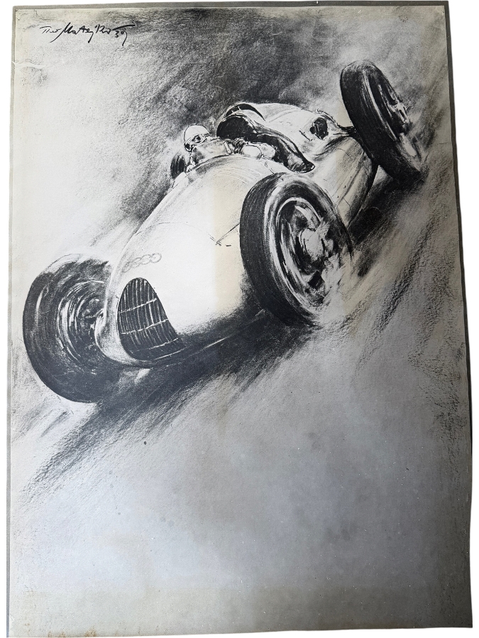 Theo Matejko (1893-1946, Austrian) Rare Vintage 1939 Poster Featuring An Audi German 'Silver Arrow' Auto Union Grand Prix Racing Car (Poster Has Been Cut To Fit A Frame) 25'W X 34.5'H (LJ) [Photo 2]