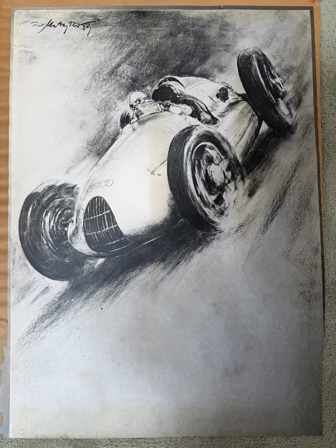Theo Matejko (1893-1946, Austrian) Rare Vintage 1939 Poster Featuring An Audi German 'Silver Arrow' Auto Union Grand Prix Racing Car (Poster Has Been Cut To Fit A Frame) 25'W X 34.5'H (LJ)