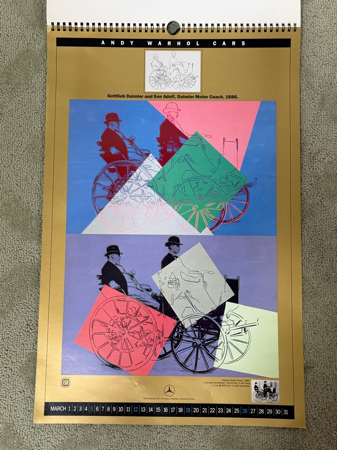 Rare Vintage 1989 Andy Warhol Cars Mercedes-Benz Promotional Pop Art Centennial Anniversary Calendar 14.5 X 22 (LJ) [Photo 5]