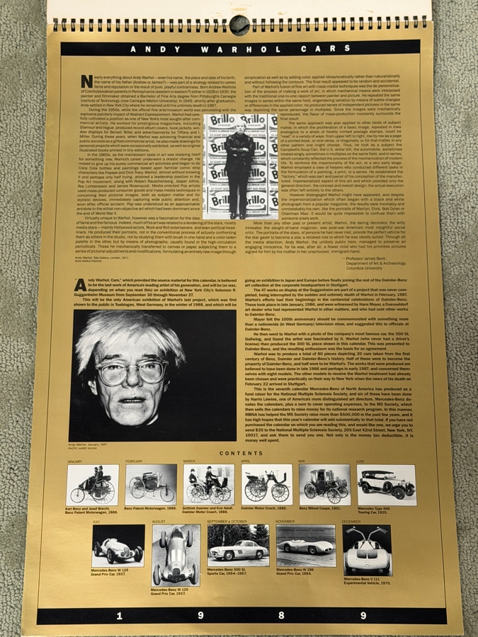 Rare Vintage 1989 Andy Warhol Cars Mercedes-Benz Promotional Pop Art Centennial Anniversary Calendar 14.5 X 22 (LJ) [Photo 2]