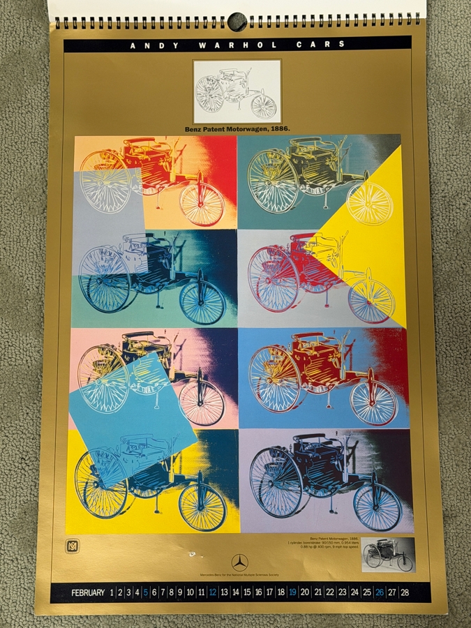 Rare Vintage 1989 Andy Warhol Cars Mercedes-Benz Promotional Pop Art Centennial Anniversary Calendar 14.5 X 22 (LJ) [Photo 4]