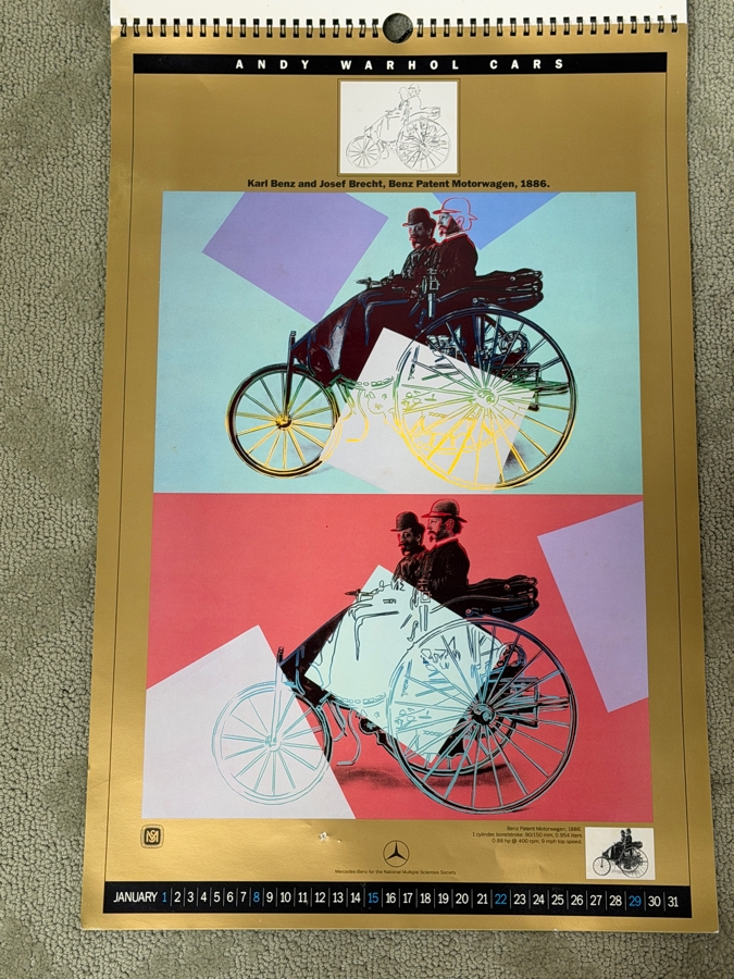 Rare Vintage 1989 Andy Warhol Cars Mercedes-Benz Promotional Pop Art Centennial Anniversary Calendar 14.5 X 22 (LJ) [Photo 3]