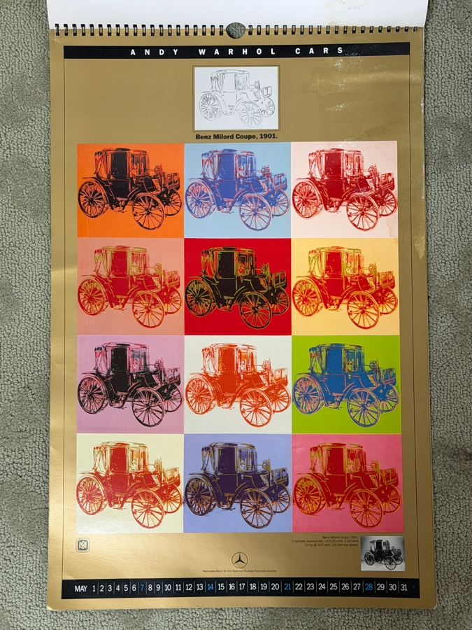 1989 Andy Warhol Cars Calendar Featuring The 1937 Mercedes-Benz W125 Grand Prix Car Offset Lithograph - Some Damage To Some Of The Sheets 14.5 X 22 (LJ) [Photo 7]