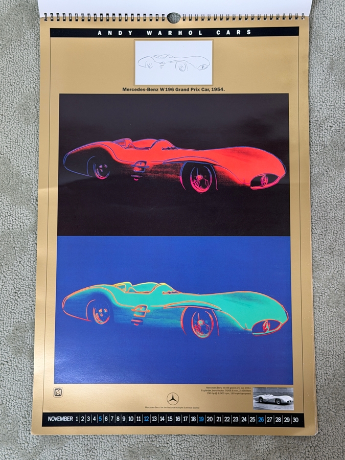 1989 Andy Warhol Cars Calendar Featuring The 1937 Mercedes-Benz W125 Grand Prix Car Offset Lithograph - Some Damage To Some Of The Sheets 14.5 X 22 (LJ) [Photo 13]