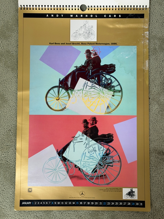 1989 Andy Warhol Cars Calendar Featuring The 1937 Mercedes-Benz W125 Grand Prix Car Offset Lithograph - Some Damage To Some Of The Sheets 14.5 X 22 (LJ) [Photo 3]