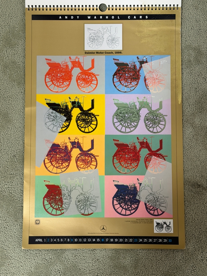 1989 Andy Warhol Cars Calendar Featuring The 1937 Mercedes-Benz W125 Grand Prix Car Offset Lithograph - Some Damage To Some Of The Sheets 14.5 X 22 (LJ) [Photo 6]