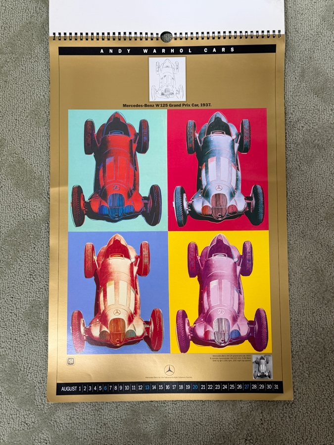 1989 Andy Warhol Cars Calendar Featuring The 1937 Mercedes-Benz W125 Grand Prix Car Offset Lithograph - Some Damage To Some Of The Sheets 14.5 X 22 (LJ) [Photo 10]