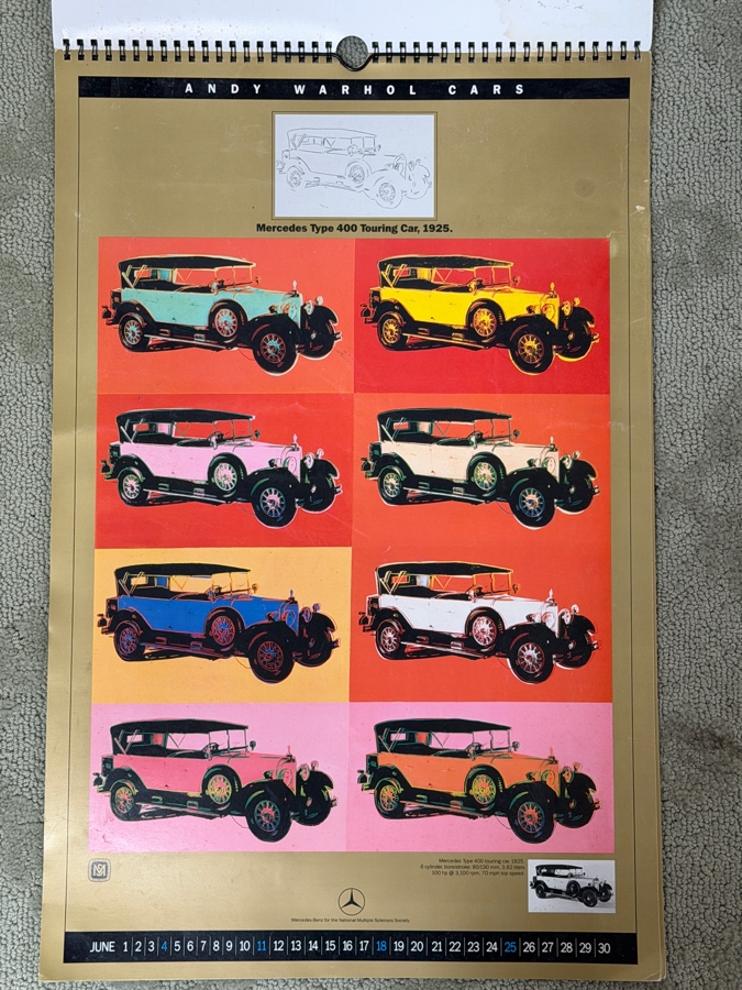 1989 Andy Warhol Cars Calendar Featuring The 1937 Mercedes-Benz W125 Grand Prix Car Offset Lithograph - Some Damage To Some Of The Sheets 14.5 X 22 (LJ) [Photo 8]