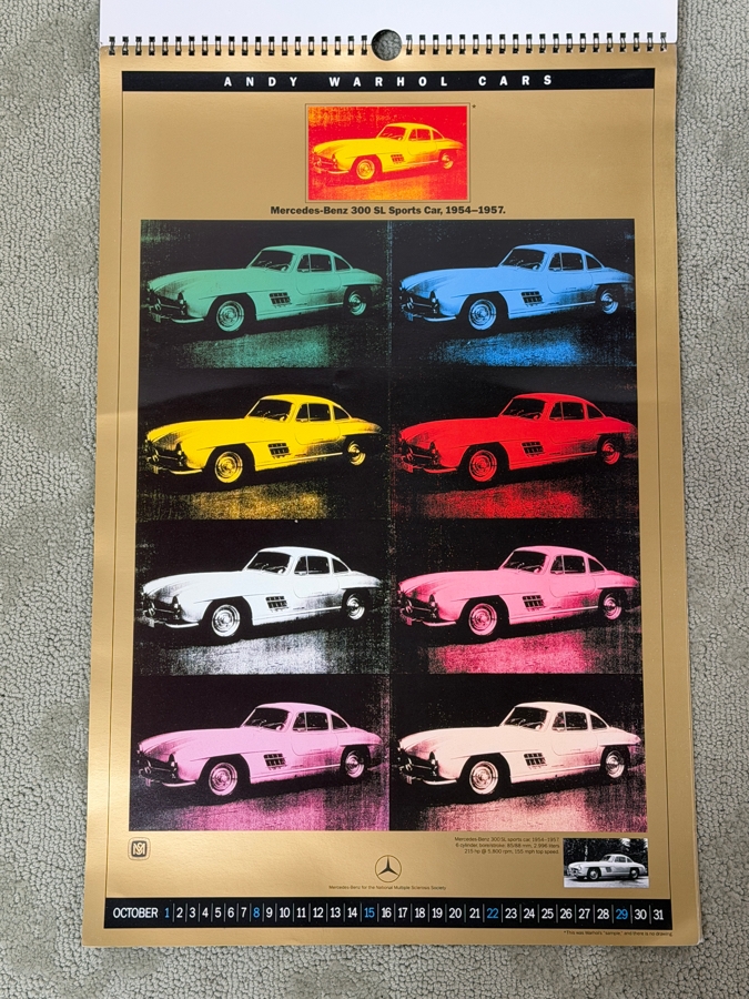 1989 Andy Warhol Cars Calendar Featuring The 1937 Mercedes-Benz W125 Grand Prix Car Offset Lithograph - Some Damage To Some Of The Sheets 14.5 X 22 (LJ) [Photo 12]