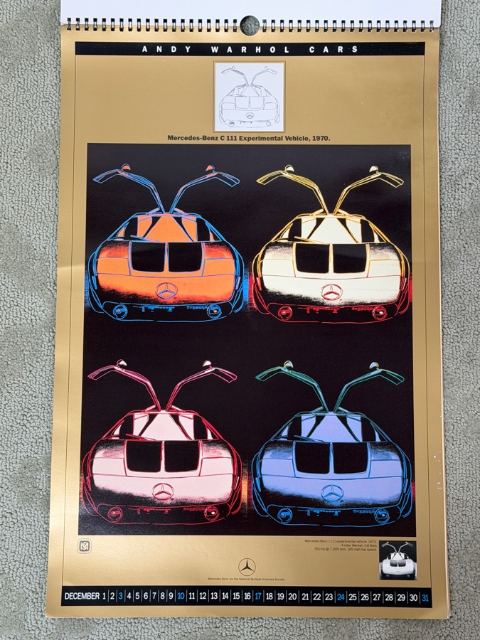 1989 Andy Warhol Cars Calendar Featuring The 1937 Mercedes-Benz W125 Grand Prix Car Offset Lithograph - Some Damage To Some Of The Sheets 14.5 X 22 (LJ) [Photo 14]