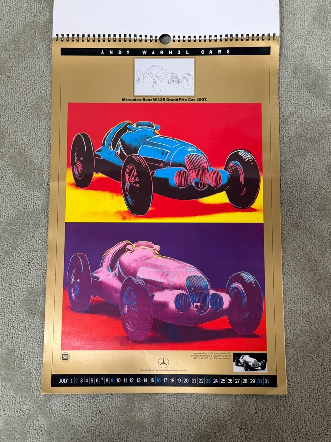 1989 Andy Warhol Cars Calendar Featuring The 1937 Mercedes-Benz W125 Grand Prix Car Offset Lithograph - Some Damage To Some Of The Sheets 14.5 X 22 (LJ) [Photo 9]
