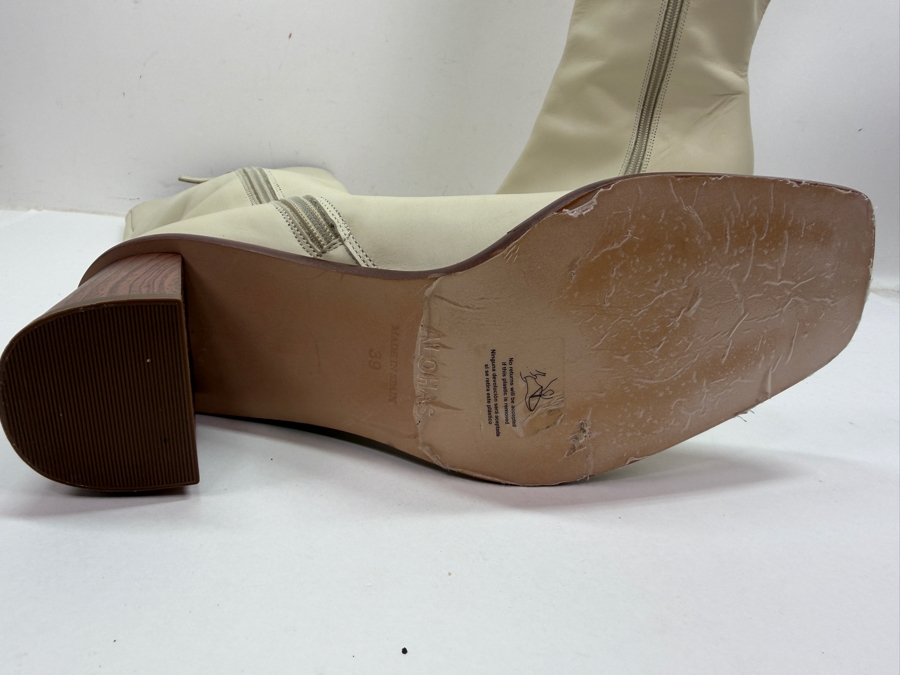 New Alohas East Leather Knee-High Square Toe Boots In Off-White Size 39 Retails $350 (HA) [Photo 3]