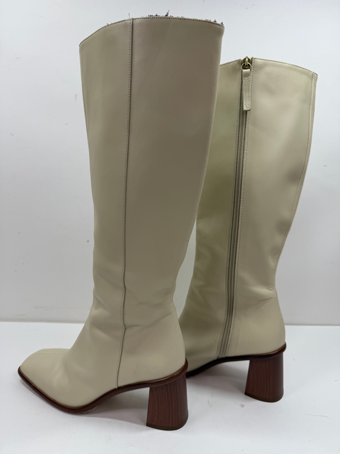 New Alohas East Leather Knee-High Square Toe Boots In Off-White Size 39 Retails $350 (HA) [Photo 2]