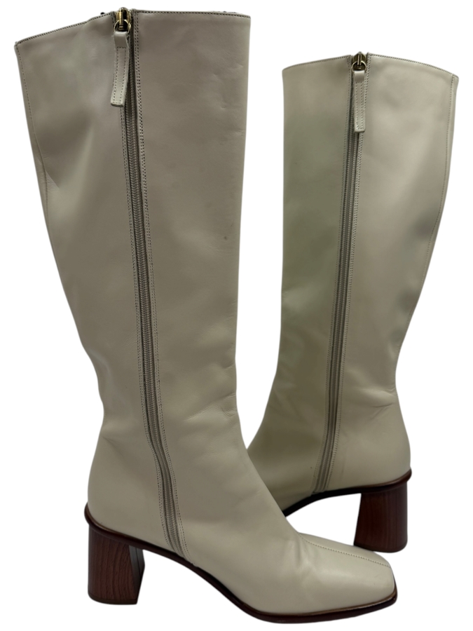 New Alohas East Leather Knee-High Square Toe Boots In Off-White Size 39 Retails $350 (HA)
