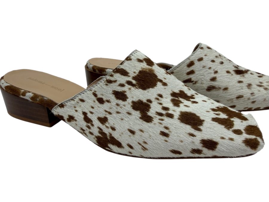 New Paloma Wool Celia Cowhide Mules With Low Wooden Block Heels Size 39 Made in Spain (HA)