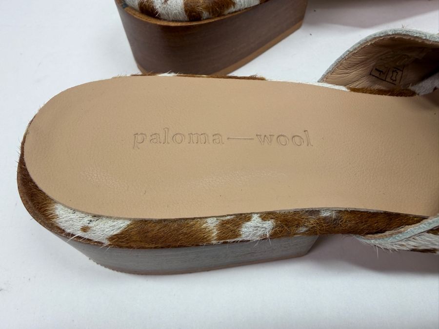New Paloma Wool Celia Cowhide Mules With Low Wooden Block Heels Size 39 Made in Spain (HA) [Photo 4]