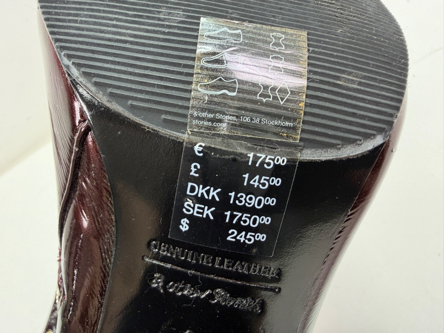 New & Other Stories Burgundy Crinkled Patent Leather Block Heel Ankle Boots Size 39 Retails $245 (HA) [Photo 8]