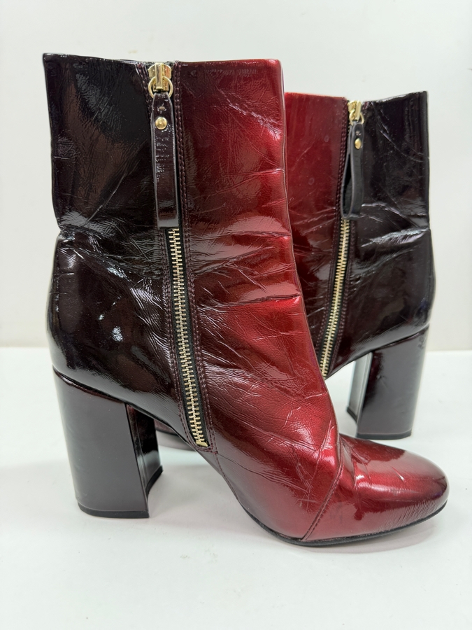 New & Other Stories Burgundy Crinkled Patent Leather Block Heel Ankle Boots Size 39 Retails $245 (HA) [Photo 5]