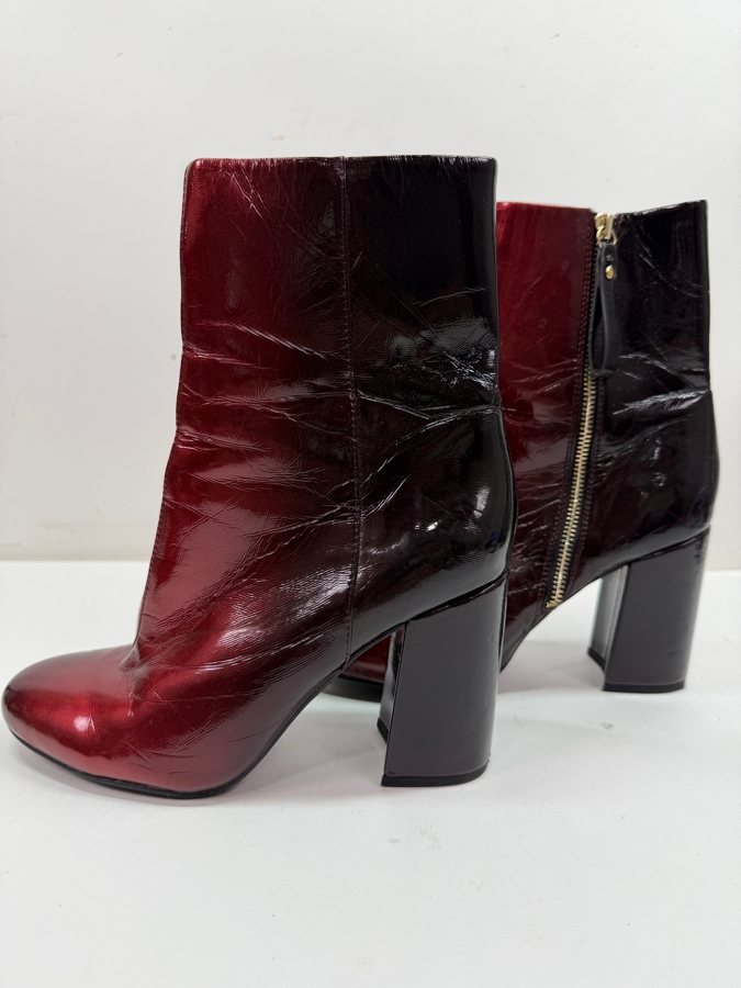 New & Other Stories Burgundy Crinkled Patent Leather Block Heel Ankle Boots Size 39 Retails $245 (HA) [Photo 3]