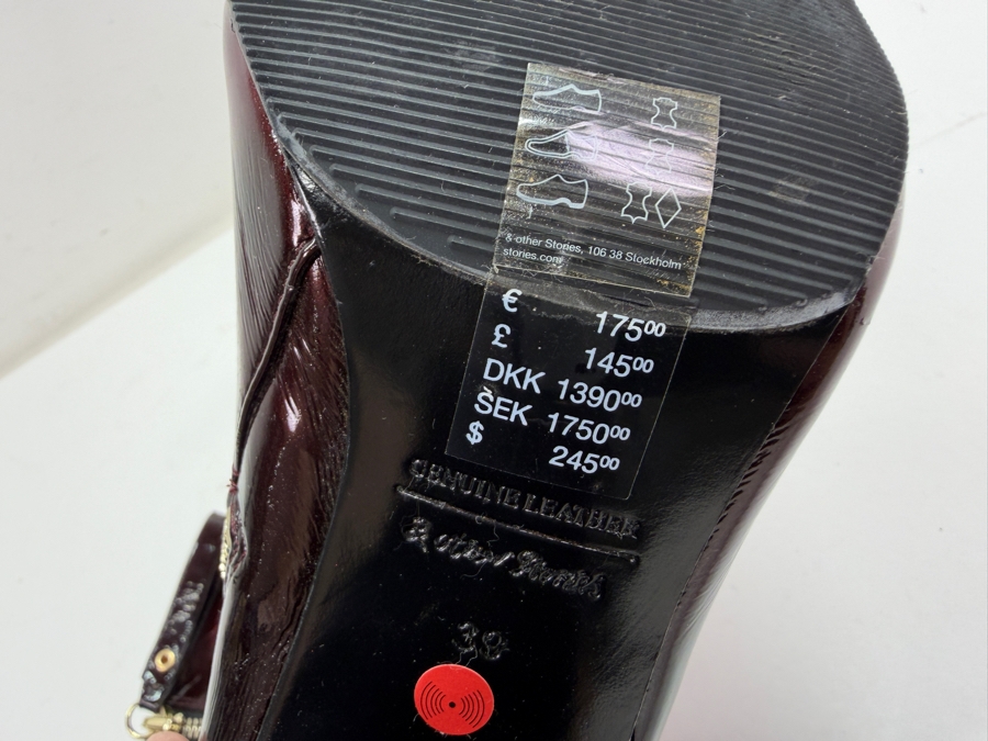 New & Other Stories Burgundy Crinkled Patent Leather Block Heel Ankle Boots Size 39 Retails $245 (HA) [Photo 6]