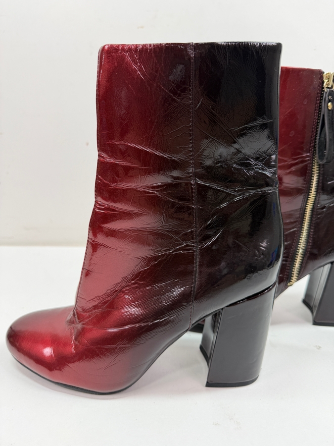 New & Other Stories Burgundy Crinkled Patent Leather Block Heel Ankle Boots Size 39 Retails $245 (HA) [Photo 4]