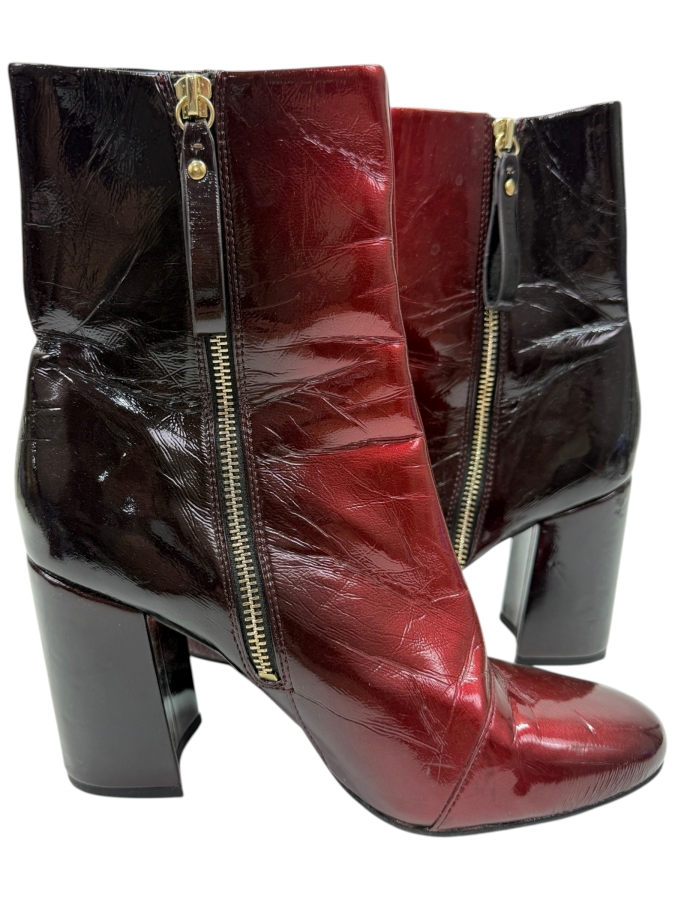 New & Other Stories Burgundy Crinkled Patent Leather Block Heel Ankle Boots Size 39 Retails $245 (HA)