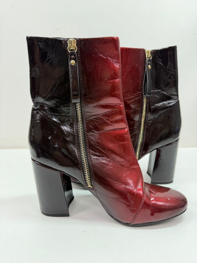 New & Other Stories Burgundy Crinkled Patent Leather Block Heel Ankle Boots Size 39 Retails $245 (HA) [Photo 2]