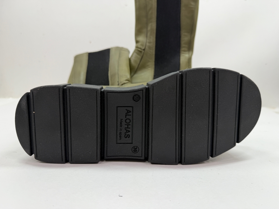New Alohas Armor Khaki Leather Platform Chelsea Boots Size 39 (US 8.5) Made in Spain Retails $265 (HA) [Photo 4]