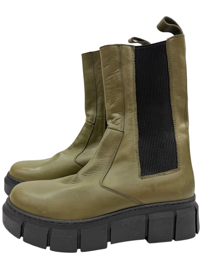 New Alohas Armor Khaki Leather Platform Chelsea Boots Size 39 (US 8.5) Made in Spain Retails $265 (HA)