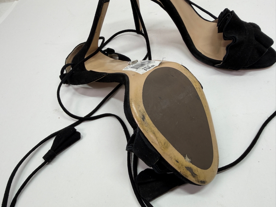 Tony Bianco Kalipso Black Kid Suede Ruffle Stiletto Heeled Sandals Size 8 Retails $200 (HA) [Photo 6]