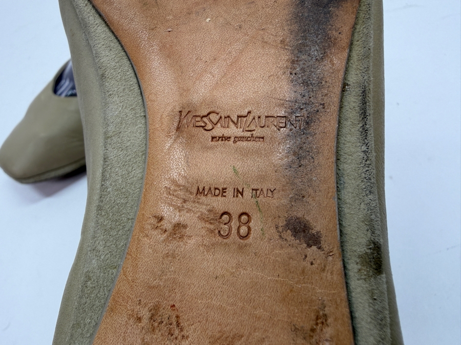 Yves Saint Laurent Rive Gauche Vintage Square Toe Leather Ballet Flats Size 38 Made In Italy Original Retail $595 (HA) [Photo 4]