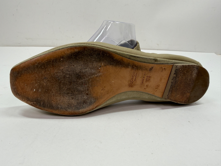 Yves Saint Laurent Rive Gauche Vintage Square Toe Leather Ballet Flats Size 38 Made In Italy Original Retail $595 (HA) [Photo 3]