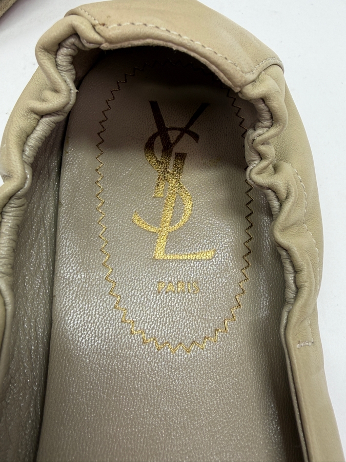 Yves Saint Laurent Rive Gauche Vintage Square Toe Leather Ballet Flats Size 38 Made In Italy Original Retail $595 (HA) [Photo 5]