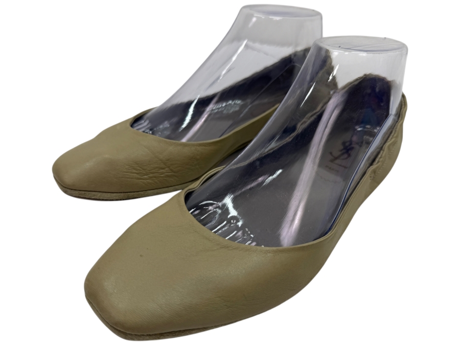 Yves Saint Laurent Rive Gauche Vintage Square Toe Leather Ballet Flats Size 38 Made In Italy Original Retail $595 (HA)