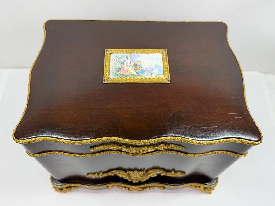 19th-Century French Napoleon III Marquetry Tantalus Liquor Cabinet Featuring A Hand-Painted Porcelain Plaque And Gilt Bronze Mounts 14'W X 10'D X 14'H (RSF) [Photo 8]