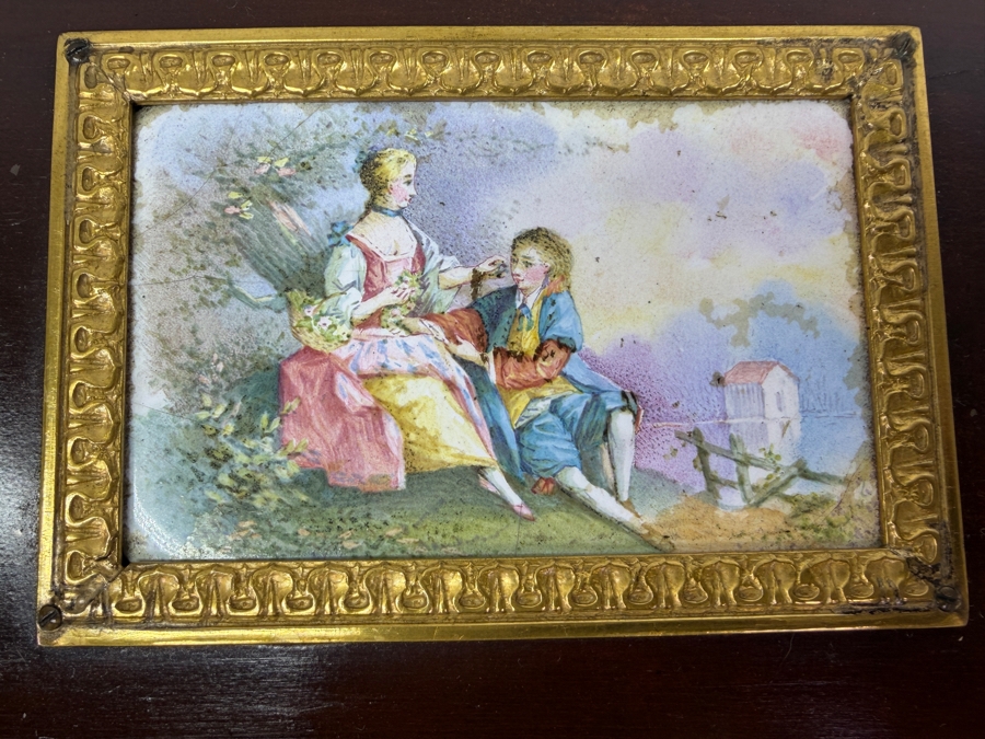 19th-Century French Napoleon III Marquetry Tantalus Liquor Cabinet Featuring A Hand-Painted Porcelain Plaque And Gilt Bronze Mounts 14'W X 10'D X 14'H (RSF) [Photo 3]