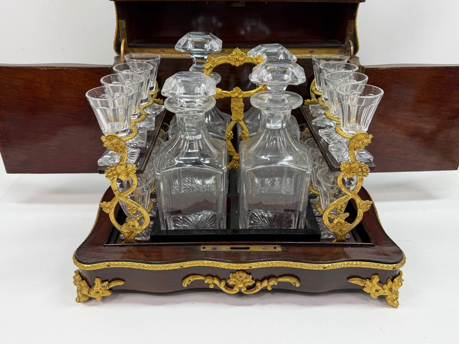 19th-Century French Napoleon III Marquetry Tantalus Liquor Cabinet Featuring A Hand-Painted Porcelain Plaque And Gilt Bronze Mounts 14'W X 10'D X 14'H (RSF) [Photo 10]
