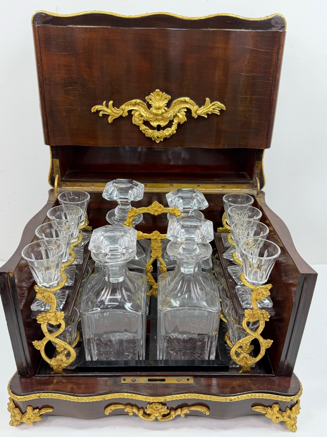 19th-Century French Napoleon III Marquetry Tantalus Liquor Cabinet Featuring A Hand-Painted Porcelain Plaque And Gilt Bronze Mounts 14'W X 10'D X 14'H (RSF) [Photo 6]