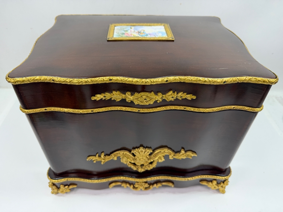 19th-Century French Napoleon III Marquetry Tantalus Liquor Cabinet Featuring A Hand-Painted Porcelain Plaque And Gilt Bronze Mounts 14'W X 10'D X 14'H (RSF) [Photo 2]
